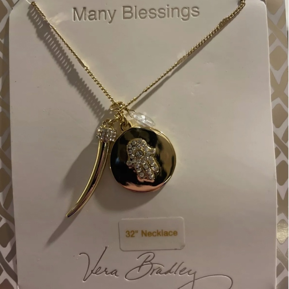 Vera Bradley Women's Long Hamsa Gold Plated Charm Necklace NWT